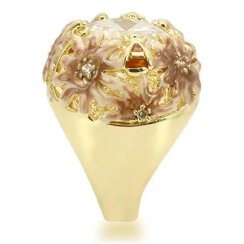 0W203 Matte Gold Gold Brass Ring with AAA Grade CZ in Clear Alamode Rings