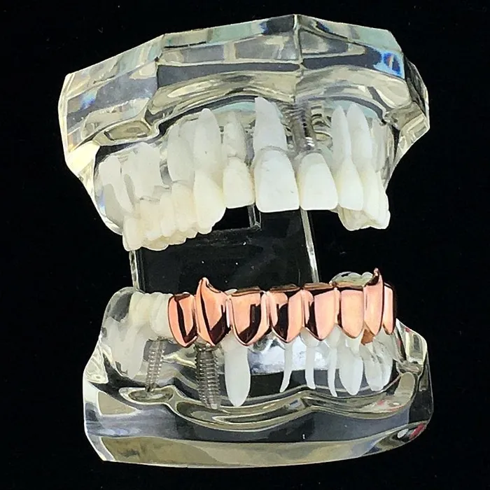 14K Rose Gold Plated Eight Tooth Bottom Vampire Fang Grillz Bling Cartel Admin Earrings 14K Rose Gold Plated Eight Tooth Bottom Vampire Fang Grillz Bling Cartel Admin Earrings
