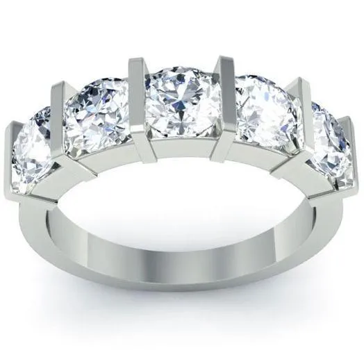 200cttw Bar Set Round Diamond Five Stone Ring deBebians Rings