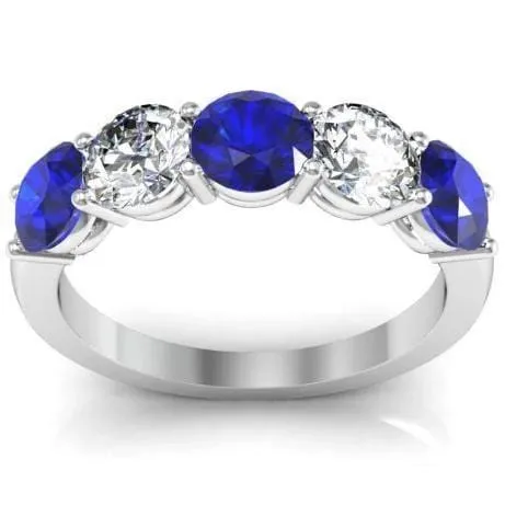 200cttw Shared Prong Blue Sapphire and Diamond Five Stone Ring deBebians Rings 200cttw Shared Prong Blue Sapphire and Diamond Five Stone Ring deBebians Rings