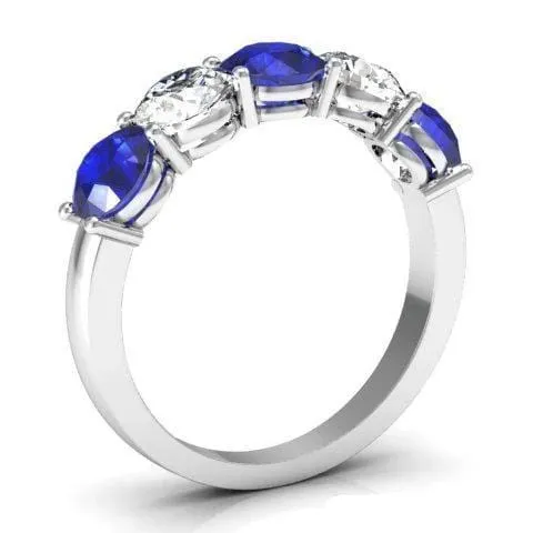200cttw Shared Prong Blue Sapphire and Diamond Five Stone Ring deBebians Rings