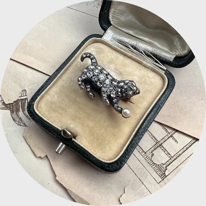 21stfinds Rings Belle Epoque RoseCut Diamond Kitten Brooch