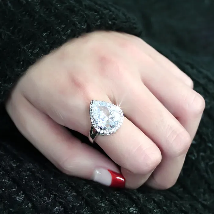 3W1469 Rhodium Brass Ring with AAA Grade CZ in Clear Alamode Rings