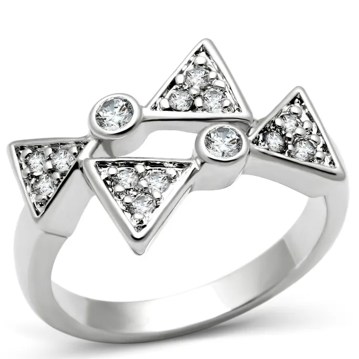 3W225 Rhodium Brass Ring with AAA Grade CZ in Clear Alamode Rings