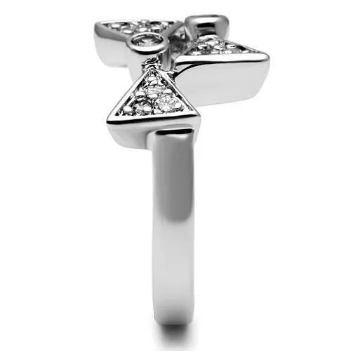 3W225 Rhodium Brass Ring with AAA Grade CZ in Clear Alamode Rings