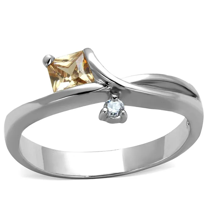 3W852 Rhodium Brass Ring with AAA Grade CZ in Champagne Alamode Rings