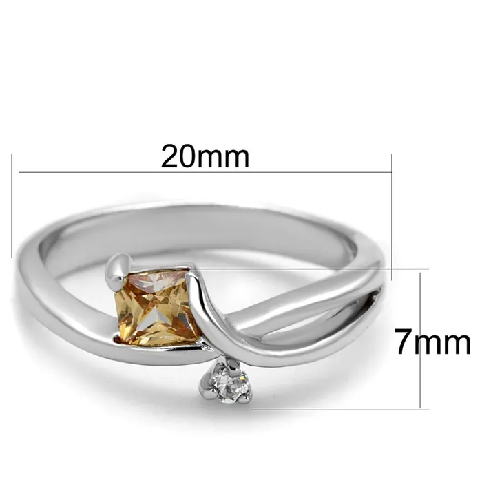 3W852 Rhodium Brass Ring with AAA Grade CZ in Champagne Alamode Rings