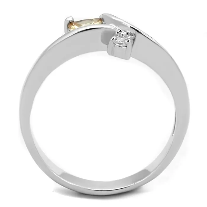 3W852 Rhodium Brass Ring with AAA Grade CZ in Champagne Alamode Rings