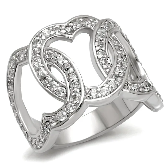 7X014 Rhodium Brass Ring with AAA Grade CZ in Clear Alamode Rings
