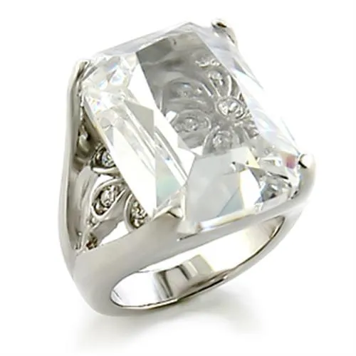 8X153 Rhodium Brass Ring with AAA Grade CZ in Clear Alamode Rings