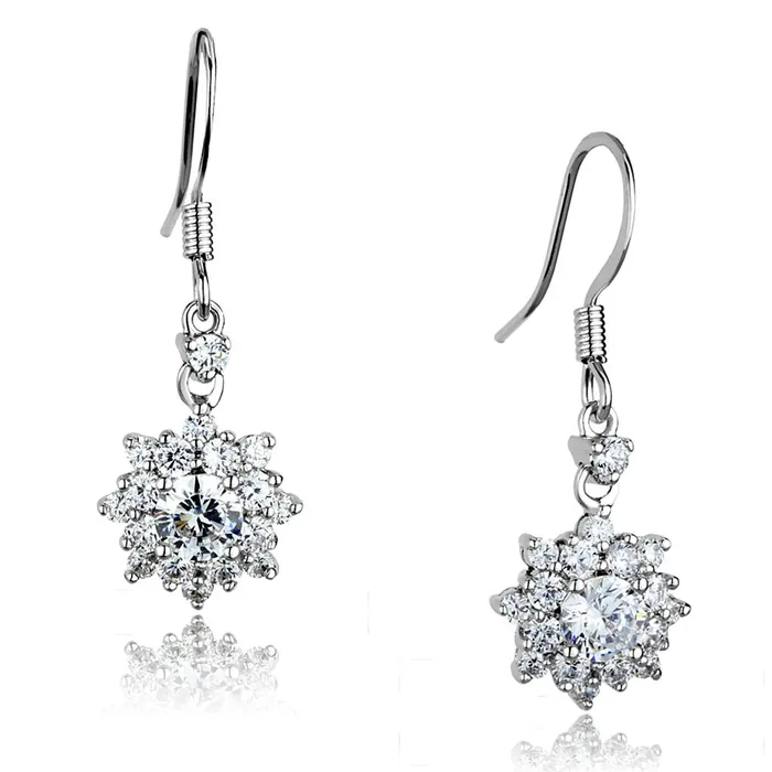 Alamode 3W1054 Rhodium Brass Earrings with AAA Grade CZ in Clear Earrings