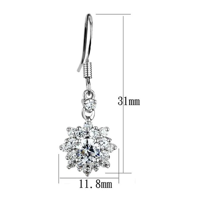 Alamode 3W1054 Rhodium Brass Earrings with AAA Grade CZ in Clear Earrings