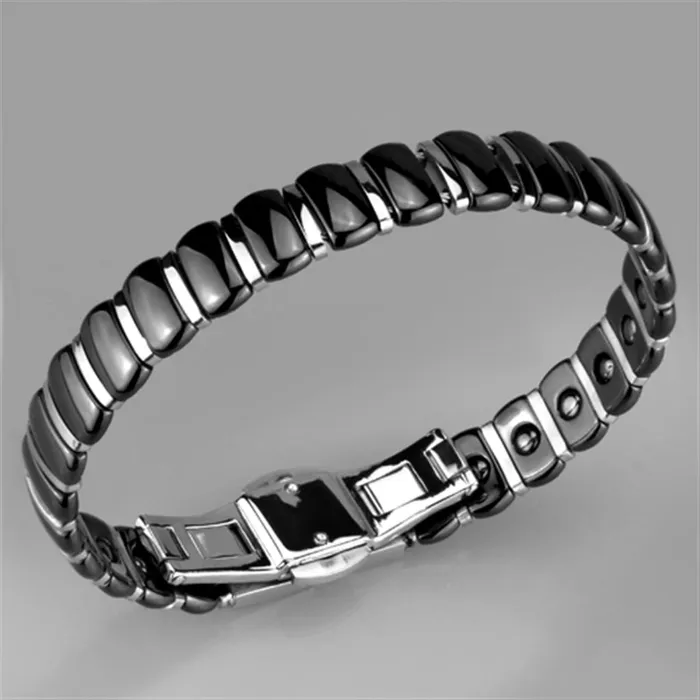 Alamode 3W995 High polished no plating Stainless Steel Bracelet with Ceramic in Jet Bracelets