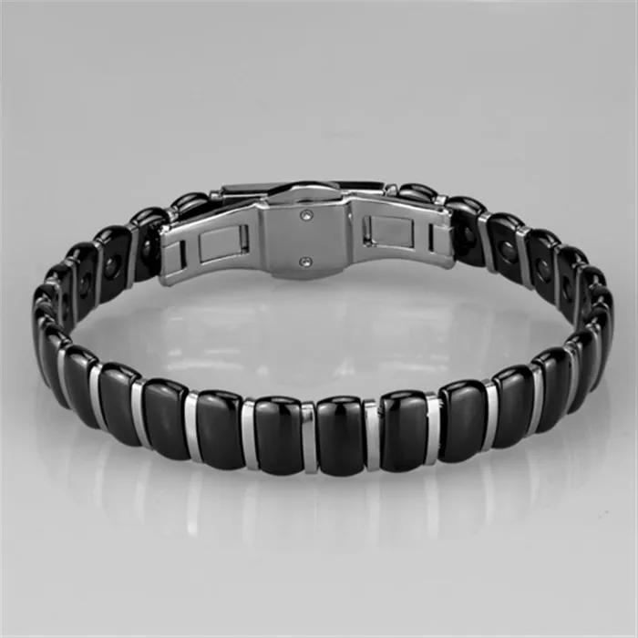 Alamode 3W995 High polished no plating Stainless Steel Bracelet with Ceramic in Jet Bracelets