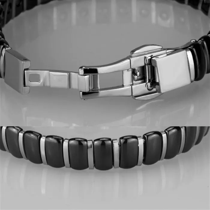 Alamode 3W995 High polished no plating Stainless Steel Bracelet with Ceramic in Jet Bracelets