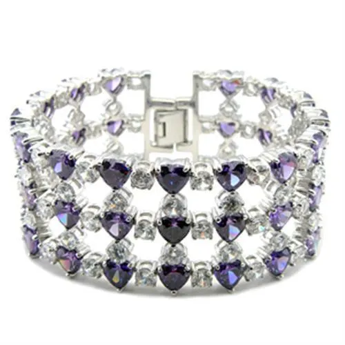 Alamode Bracelets 62204 Rhodium Brass Bracelet with AAA Grade CZ in Amethyst Alamode Bracelets 62204 Rhodium Brass Bracelet with AAA Grade CZ in Amethyst
