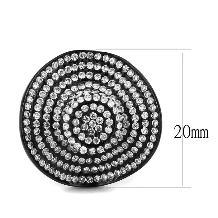 Alamode DA128 IP BlackIon Plating Stainless Steel Ring with AAA Grade CZ in Clear Rings