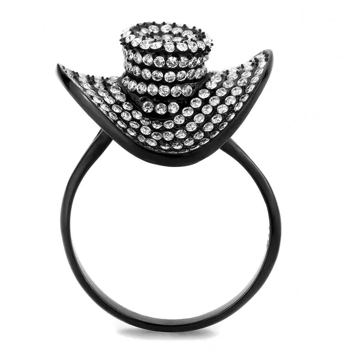 Alamode DA128 IP BlackIon Plating Stainless Steel Ring with AAA Grade CZ in Clear Rings