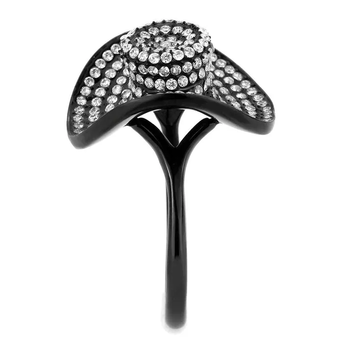 Alamode DA128 IP BlackIon Plating Stainless Steel Ring with AAA Grade CZ in Clear Rings