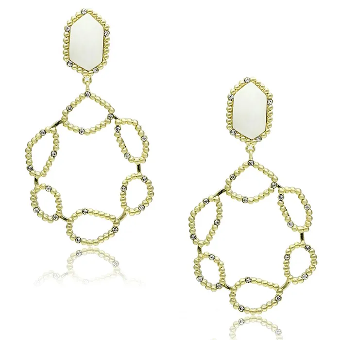 Alamode Earrings LO3693 Gold Brush Brass Earrings with Synthetic Synthetic Stone in White Alamode Earrings LO3693 Gold Brush Brass Earrings with Synthetic Synthetic Stone in White