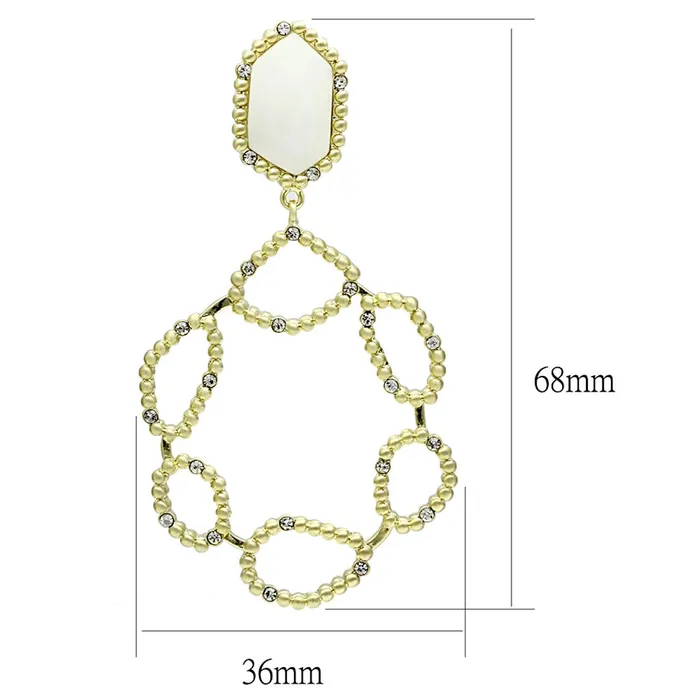 Alamode Earrings LO3693 Gold Brush Brass Earrings with Synthetic Synthetic Stone in White