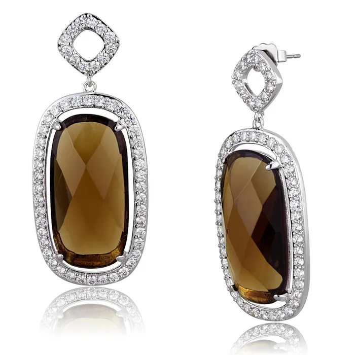 Alamode Earrings LO3753 Rhodium Brass Earrings with Synthetic Synthetic Glass in Brown Alamode Earrings LO3753 Rhodium Brass Earrings with Synthetic Synthetic Glass in Brown