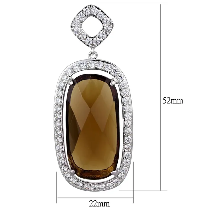 Alamode Earrings LO3753 Rhodium Brass Earrings with Synthetic Synthetic Glass in Brown