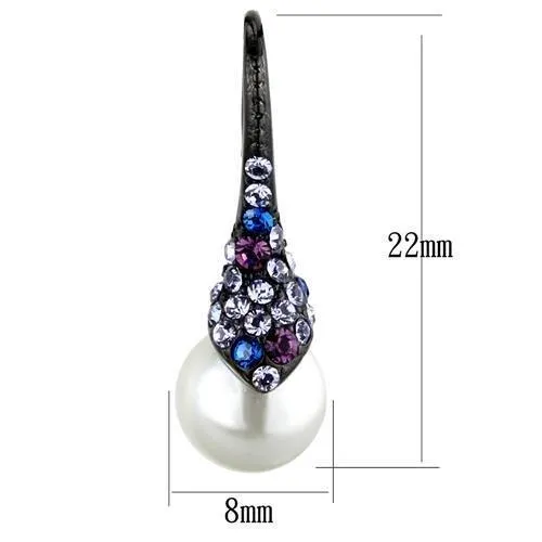 Alamode Earrings TK2145 IP BlackIon Plating Stainless Steel Earrings with Synthetic Pearl in White