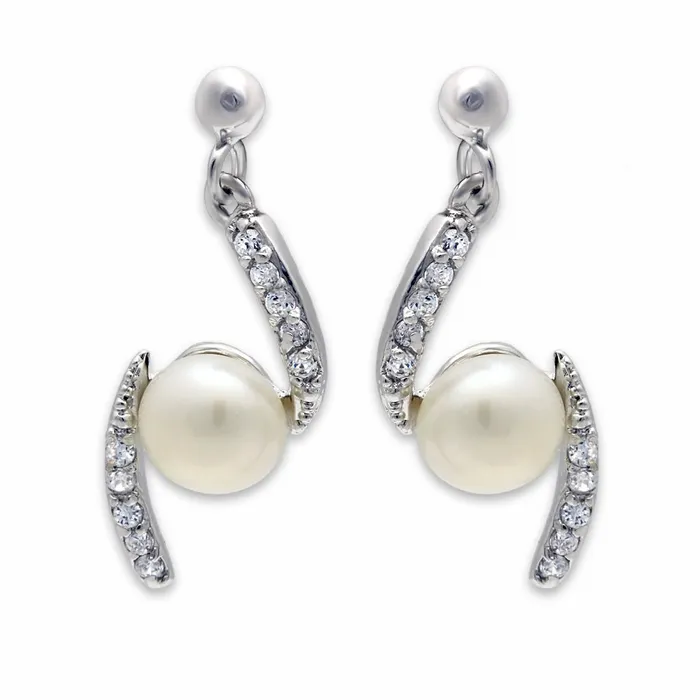 Alamode LO2044 Rhodium Brass Earrings with Synthetic in White Earrings