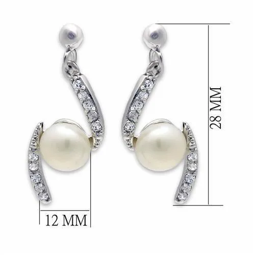 Alamode LO2044 Rhodium Brass Earrings with Synthetic in White Earrings