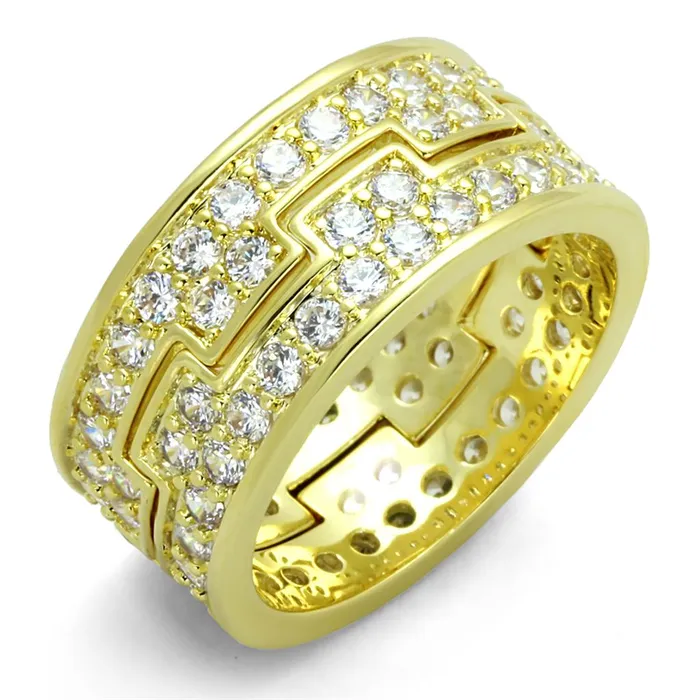 Alamode LO3349 Gold Brass Ring with AAA Grade CZ in Clear Rings
