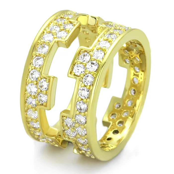 Alamode LO3349 Gold Brass Ring with AAA Grade CZ in Clear Rings