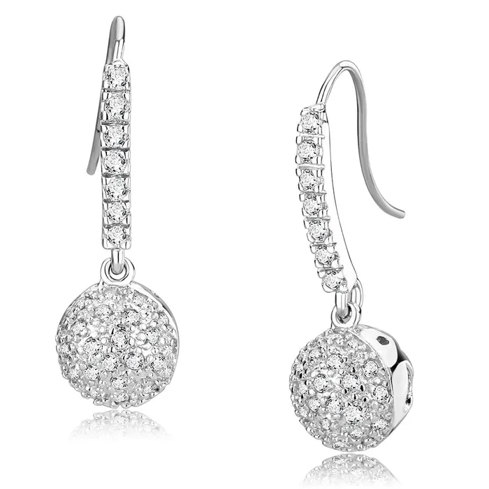 Alamode LO893 Rhodium Brass Earrings with AAA Grade CZ in Clear Earrings