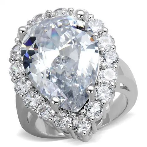 Alamode Rings 3W1084 Rhodium Brass Ring with AAA Grade CZ in Clear