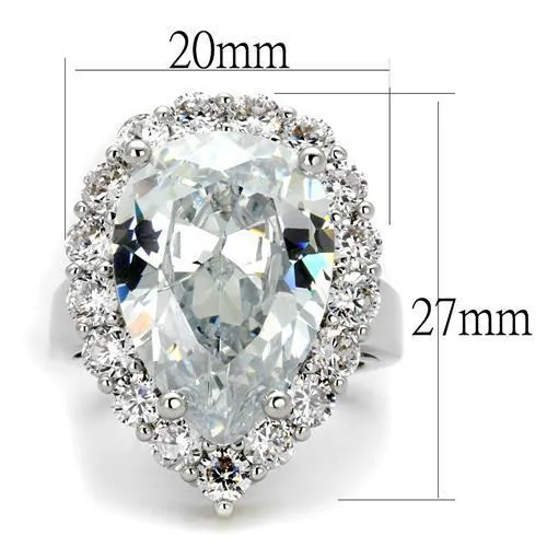 Alamode Rings 3W1084 Rhodium Brass Ring with AAA Grade CZ in Clear
