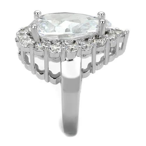 Alamode Rings 3W1084 Rhodium Brass Ring with AAA Grade CZ in Clear