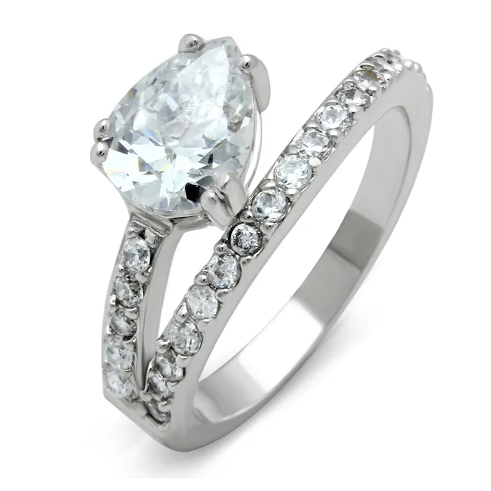 Alamode Rings 3W136 Rhodium Brass Ring with AAA Grade CZ in Clear