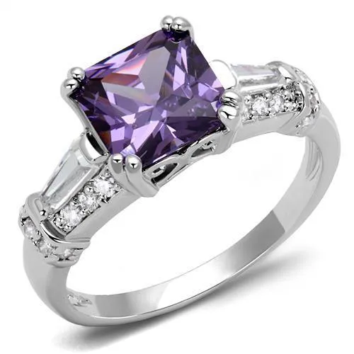 Alamode Rings 3W1365 Rhodium Brass Ring with AAA Grade CZ in Amethyst