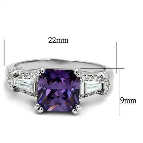 Alamode Rings 3W1365 Rhodium Brass Ring with AAA Grade CZ in Amethyst