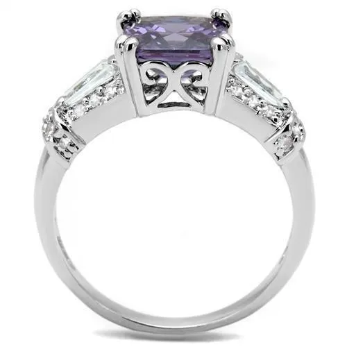 Alamode Rings 3W1365 Rhodium Brass Ring with AAA Grade CZ in Amethyst