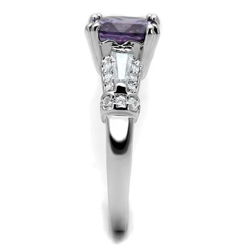Alamode Rings 3W1365 Rhodium Brass Ring with AAA Grade CZ in Amethyst