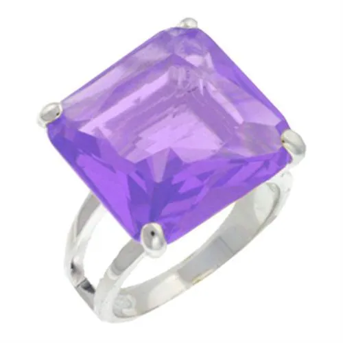 Alamode Rings 9X030 HighPolished 925 Sterling Silver Ring with AAA Grade CZ in Amethyst