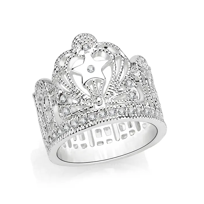 Alamode Rings J7621 Brass Ring Synthetic Glass Clear Rhodium Plated