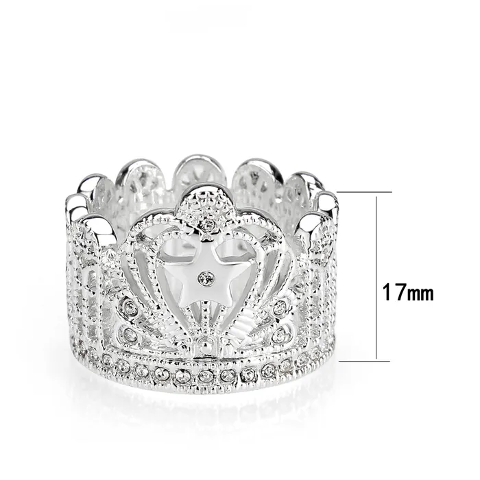 Alamode Rings J7621 Brass Ring Synthetic Glass Clear Rhodium Plated