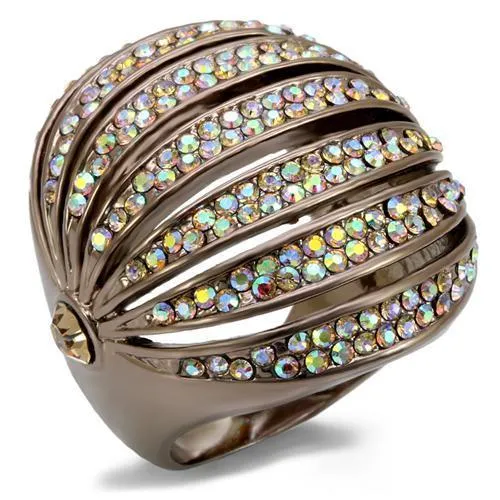 Alamode Rings LO1685 Chocolate Gold Brass Ring with Top Grade Crystal in Multi Color Alamode Rings LO1685 Chocolate Gold Brass Ring with Top Grade Crystal in Multi Color