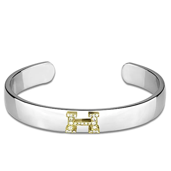 Alamode Rings LO3618 Reverse TwoTone White Metal Bangle with Top Grade Crystal in Clear Alamode Rings LO3618 Reverse TwoTone White Metal Bangle with Top Grade Crystal in Clear