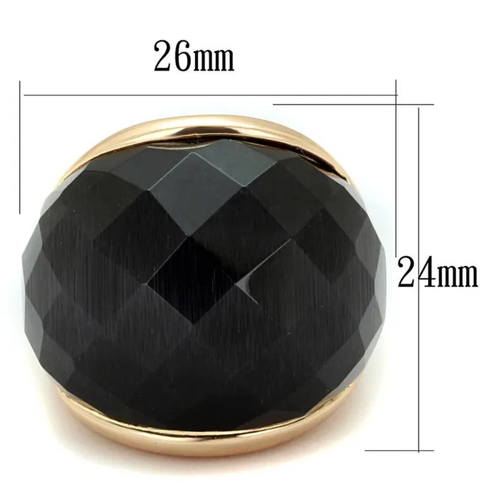 Alamode Rings LO3907 Rose Gold Brass Ring with Synthetic Cat Eye in Jet