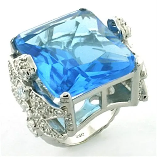 Alamode Rings LOA646 Rhodium 925 Sterling Silver Ring with Synthetic Synthetic Glass in Sea Blue Alamode Rings LOA646 Rhodium 925 Sterling Silver Ring with Synthetic Synthetic Glass in Sea Blue