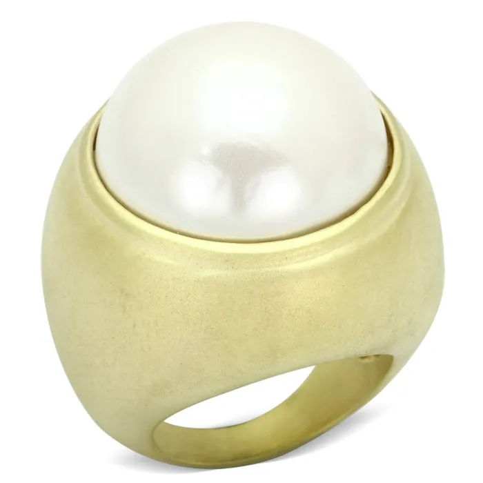 Alamode Rings LOA835 Matte Gold Brass Ring with Synthetic Pearl in White