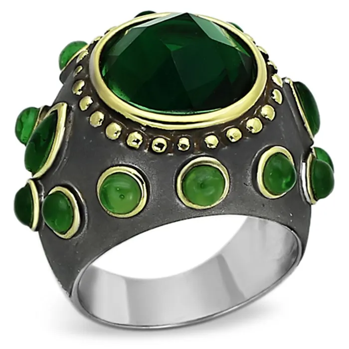 Alamode Rings LOA881 Reverse TwoTone Brass Ring with Synthetic Synthetic Glass in Emerald Alamode Rings LOA881 Reverse TwoTone Brass Ring with Synthetic Synthetic Glass in Emerald